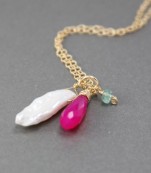 Pearl and Pink Chalcedony Necklace With Apatite Accent