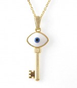 Gold Tone Evil Eye Key Necklace With White Evil Eye