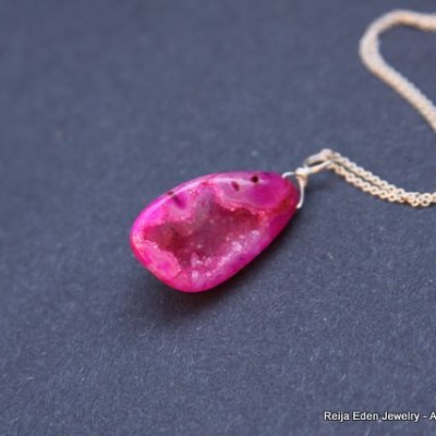 Hot Pink Druzy Necklace