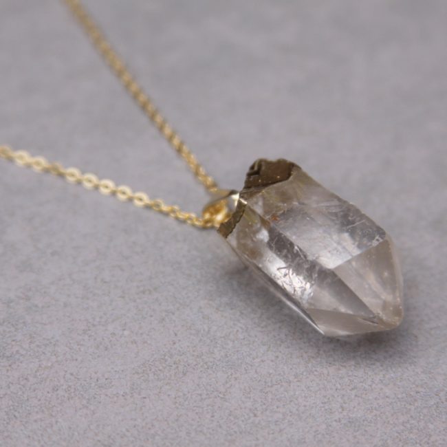 Crystal Quartz Necklace Gold Long Handmade Jewelry By Designer