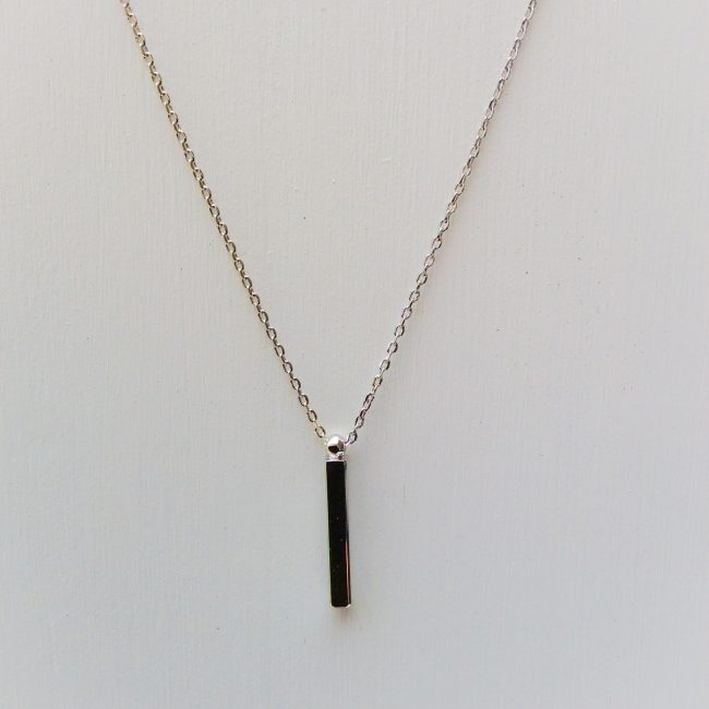 Silver Bar Necklace Vertical Handmade Modern Jewelry
