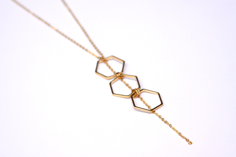 Gold hexagon necklace