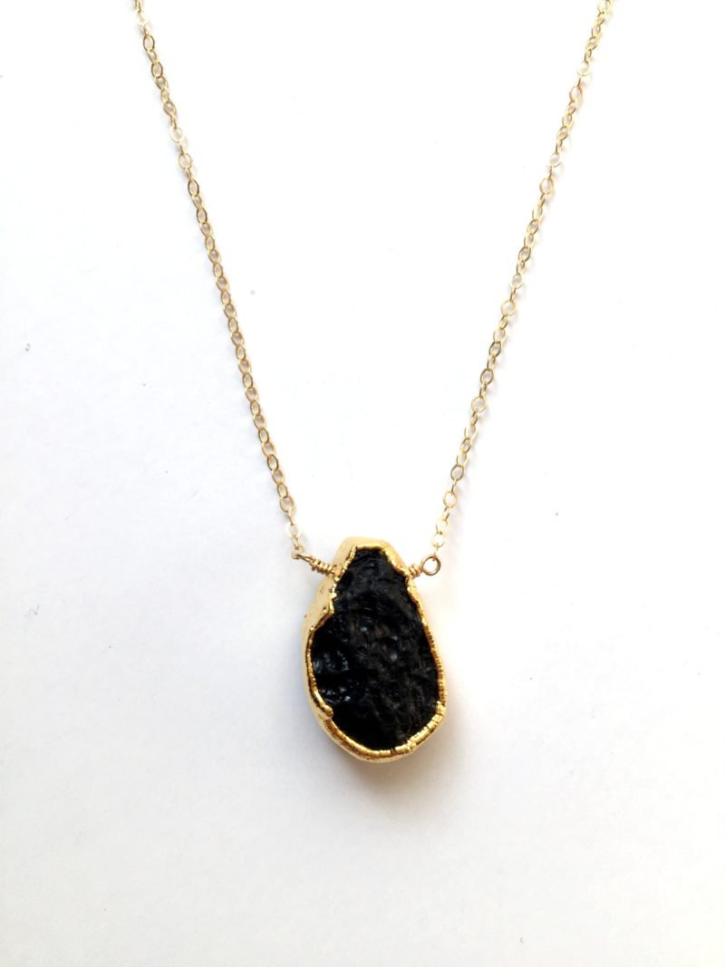 gold plated black lava bead necklace