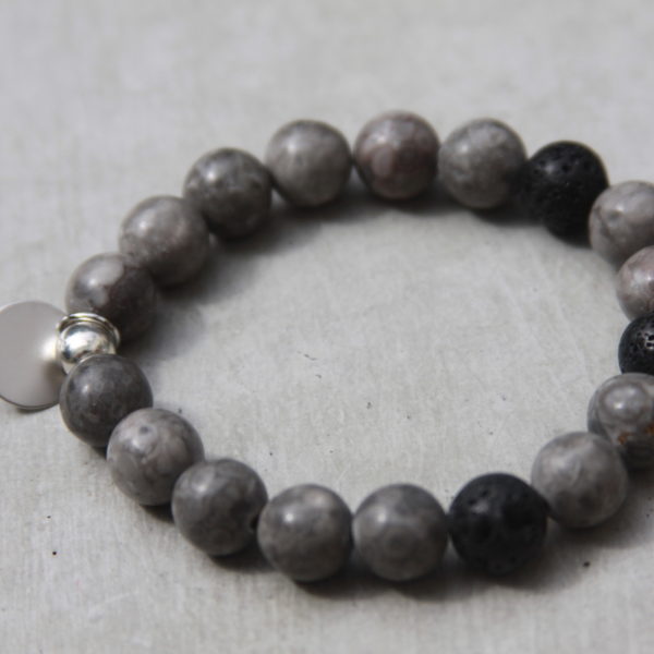 handmade grey beaded gemstone bracelet