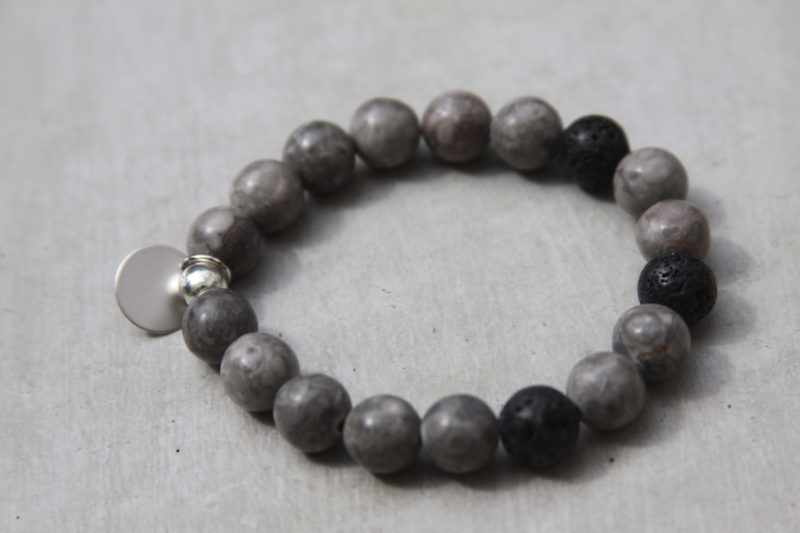 handmade grey beaded gemstone bracelet