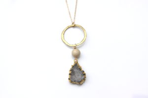 grey druzy necklace - gold - one of a kind