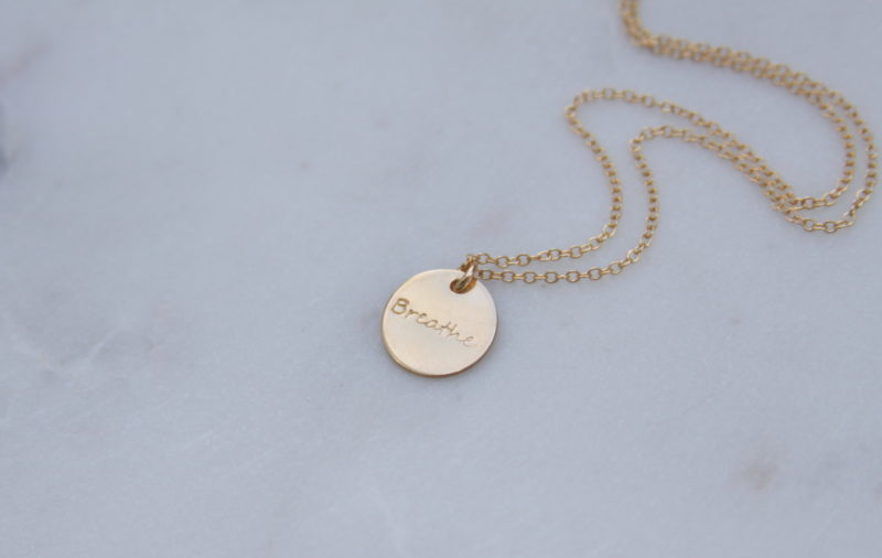 handstamped gold necklace - breathe