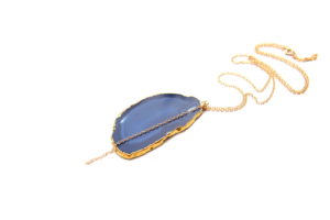 gold necklace with blue agate pendant