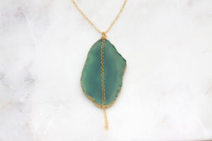 long green agate necklace - gold