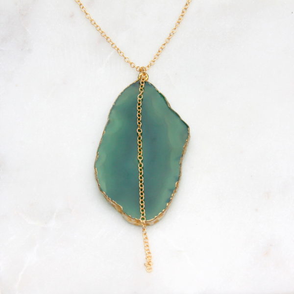 long green agate necklace - gold