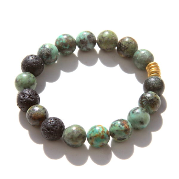 African turquoise beaded bracelet - lava beads