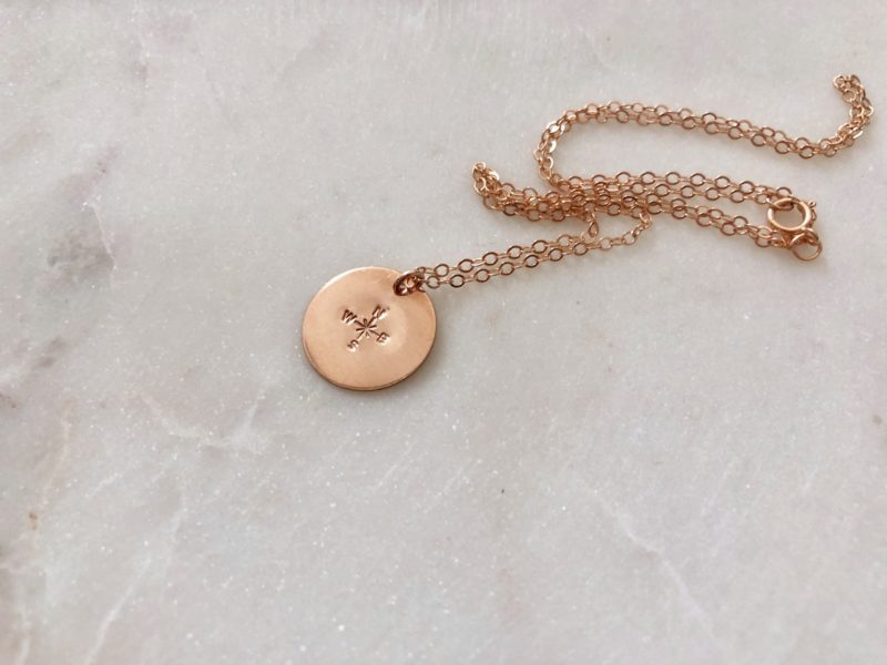 14K Rose Gold Diamond Compass Necklace on an 18