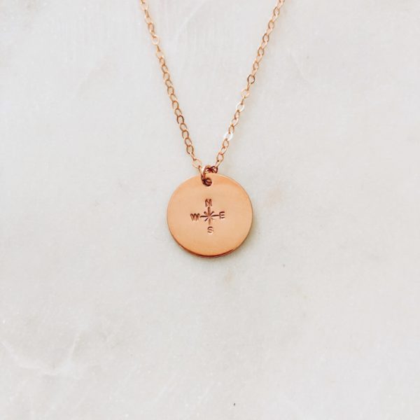 rose gold compass necklace - hand stamped