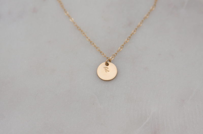 hand stamped gold initial necklace